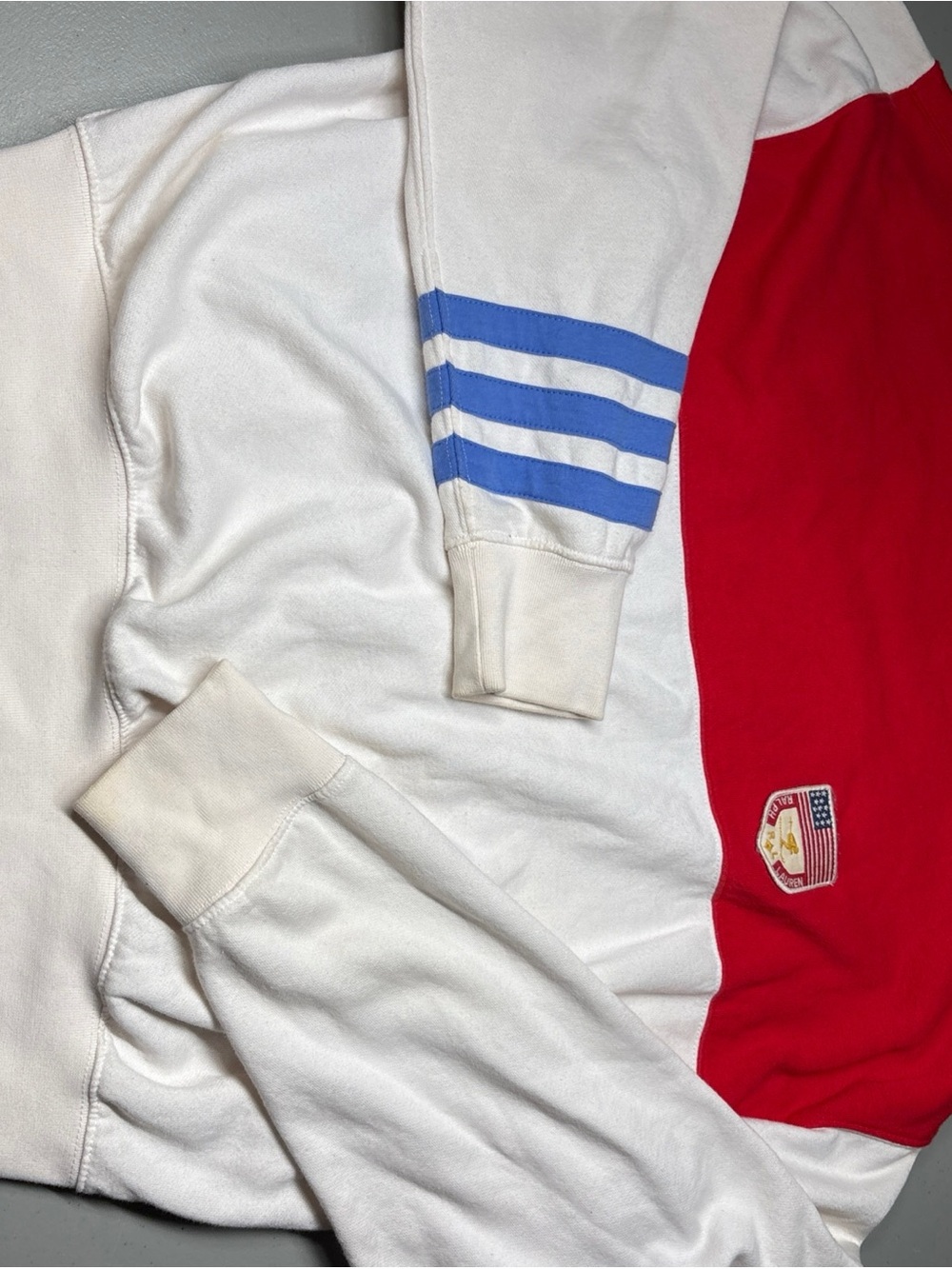 Polo Ralph Lauren Women Ski Fleece Sweatshirts US Flag Logo White Red Sz Small